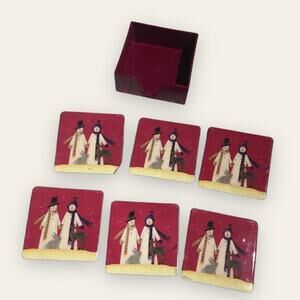 Christmas Snowman Family Coaster Set Seasonal Decor